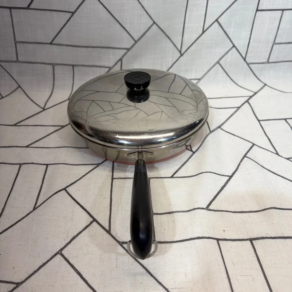 Revere Ware Skillet 9 in Silver Copper Clad Bottom Vintage Frying Pan with Lid